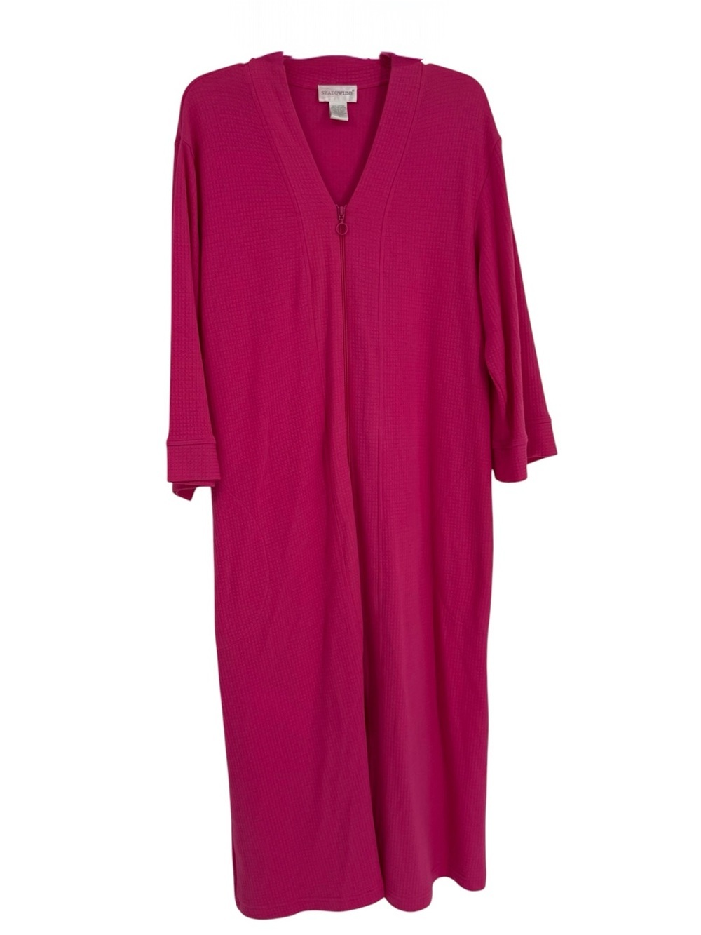 Shadowline Women's Robe Size M Pink Zip Front Waffle Knit V-neck Long Sleeves